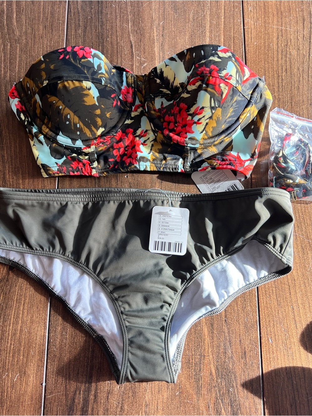 Urban Outfitters Out From Under Bandeau Bikini Top with Olive Swim Bottoms-sma